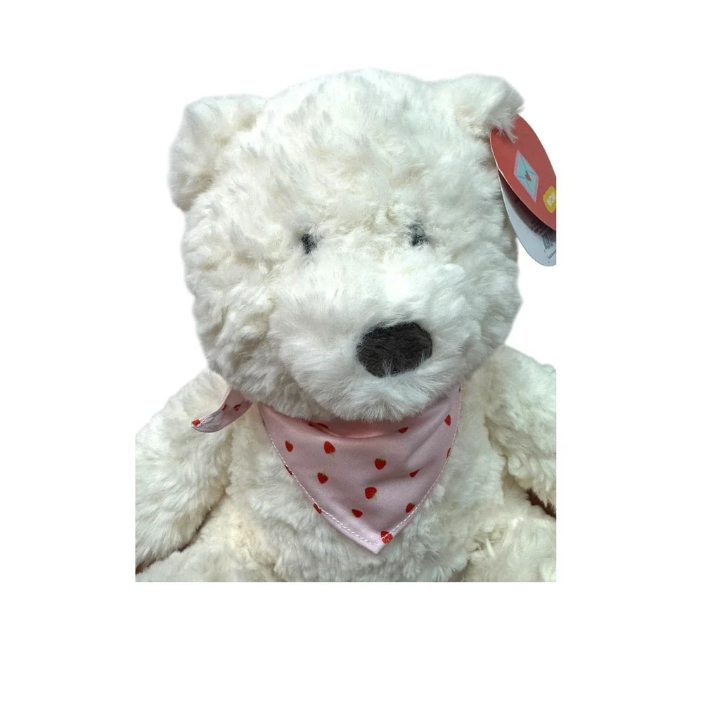 12 inch Giggle scape White Plush Teddy Bear Pink Strawberry Bandana Valentine